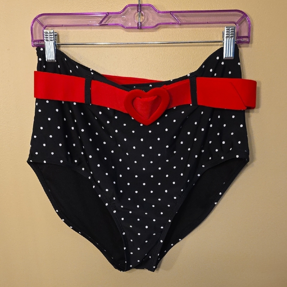 Unique Vintage Red Top w/Black Cat & Pink Heart Print Bikini, Emily the Strange - Picture 8 of 16